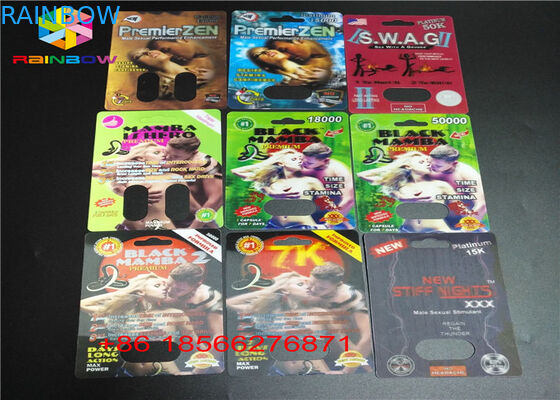 Tarjeta de la ampolla de la píldora del sexo que empaqueta la caja de papel de la cápsula de la caja de presentación 3D con el agujero doble