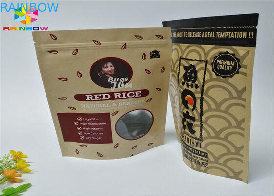 La aduana Ziplock imprimió las bolsas de papel que la comida se levanta el papel de Brown Kraft de la bolsa con la ventana