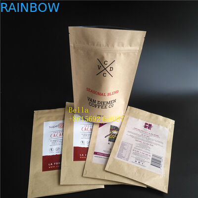 Bolsitas de té impresas logotipo de la hoja que empaquetan la bolsa de la cremallera del papel de Brown Kraft con la ventana clara