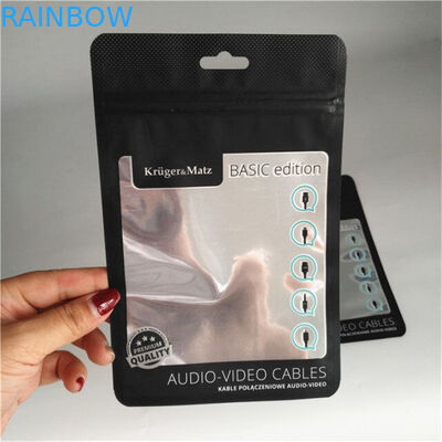 Cerradura de empaquetado de la cremallera del cable de alambre de aluminio del papel de la bolsa de la caja negra mate del teléfono con la ventana clara