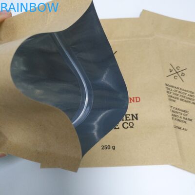 El empaquetado del bolso del bocado del papel de Kraft Brown se levanta la parte inferior plana de la bolsa con la cremallera