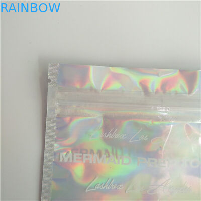 Levántese los bolsos olográficos con el efecto olográfico claro y trasero delantero para el empaquetado de Comestic de la pestaña