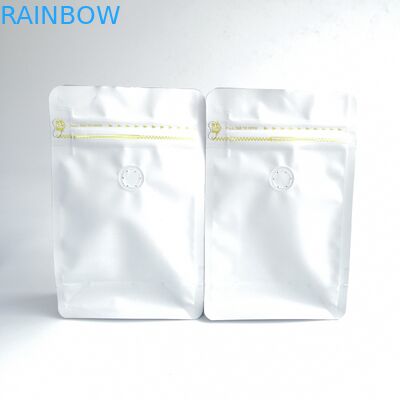 Bolso reutilizable blanco mate modificado para requisitos particulares de la parte inferior del patio del papel de aluminio de la cremallera del bolso de café de la parte inferior plana con la válvula