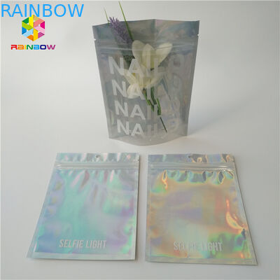 Color de empaquetado del bolso CMYK del holograma de Mylar del cosmético plástico de la cremallera con la ventana clara