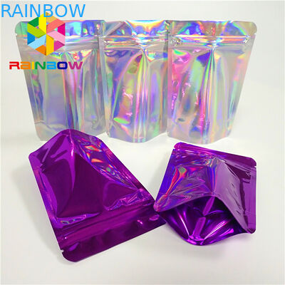 Bolsa olográfica brillante de empaquetado de Mylar del holograma de los bolsos del brillo de los snacks cosméticos del polvo