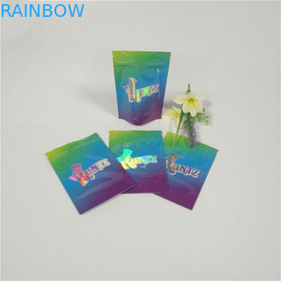 Las bromas de encargo de empaquetado de los bolsos de la bolsa de la hoja de la mala hierba de Runtz Mylar para arriba etiquetan los paquetes durables