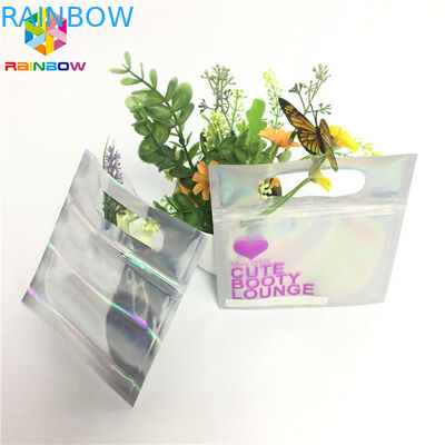 Bolsa de la hoja de la impresión de Digitaces que empaqueta el bolso delantero claro de la cerradura de la cremallera del holograma para la muestra cosmética