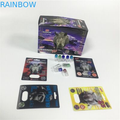 Bala de empaquetado del envase del rinoceronte del oro de la tarjeta de la ampolla del papel de cartucho con la cubierta plástica