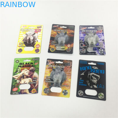 Bala de empaquetado del envase del rinoceronte del oro de la tarjeta de la ampolla del papel de cartucho con la cubierta plástica