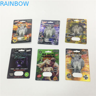 Bala de empaquetado del envase del rinoceronte del oro de la tarjeta de la ampolla del papel de cartucho con la cubierta plástica