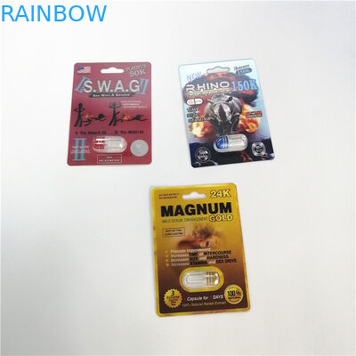 La tarjeta modificada para requisitos particulares de la ampolla del logotipo que empaqueta etiquetas privadas escoge la pantera negra 7 del rinoceronte 3D 69 de la hoja