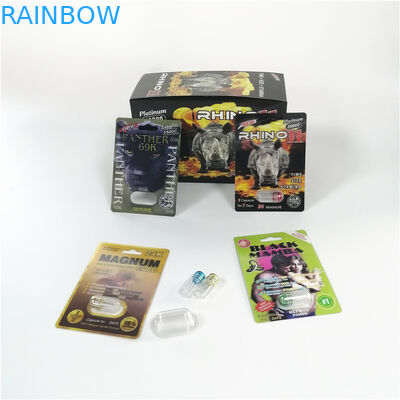 Rinoceronte 69 cajas de tarjeta plásticas de empaquetado del parte movible 3d de la cápsula masculina del aumento de la tarjeta de la ampolla 3D