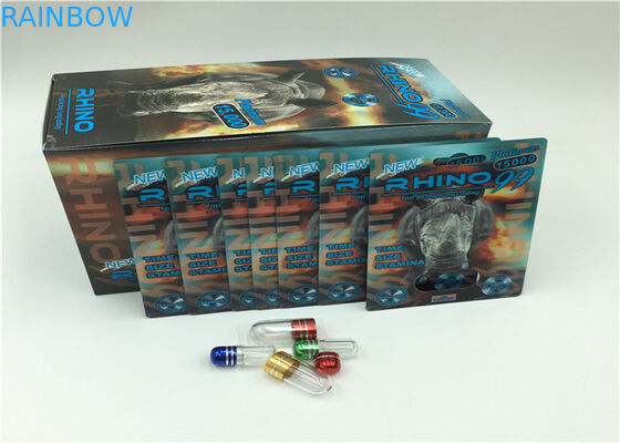 Paquete de ampolla de la cápsula del polvo del rinoceronte del oro 69K que empaqueta la tarjeta 3D con la cubierta plástica