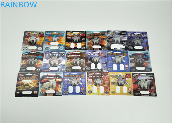 Paquete masculino de empaquetado de la píldora del aumento de la tarjeta de la ampolla del efecto del fuego Rhino50K 3d para las píldoras del sexo de la cápsula