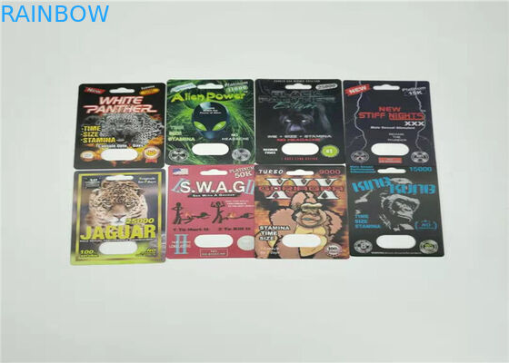 Tarjeta masculina de empaquetado del parte movible del efecto de las píldoras 3d del aumento 50k del rinoceronte 99 de la tarjeta impermeable de la ampolla