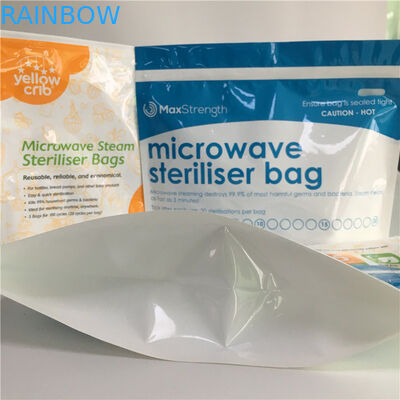 Los bolsos Ziplock del escudete de la parte inferior de la microonda brillantes se levantan la bolsa plástica de la réplica del esterilizador