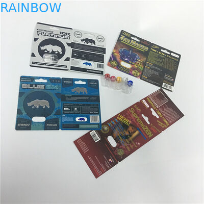 Cajas de empaquetado de la tarjeta de la ampolla de la cápsula de la píldora del sexo del platino 10K que graban el arte modificado para requisitos particulares