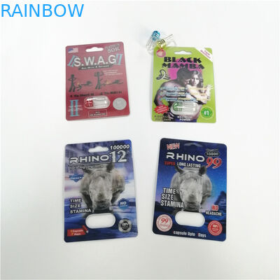 Paquetes masculinos modificados para requisitos particulares logotipo de la cápsula del aumento de la pantera negra del rinoceronte del empaquetado de ampolla de las píldoras del sexo