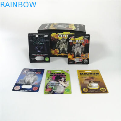 Paquetes masculinos modificados para requisitos particulares logotipo de la cápsula del aumento de la pantera negra del rinoceronte del empaquetado de ampolla de las píldoras del sexo