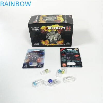 Paquetes masculinos modificados para requisitos particulares logotipo de la cápsula del aumento de la pantera negra del rinoceronte del empaquetado de ampolla de las píldoras del sexo