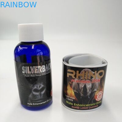 Etiquetas engomadas de empaquetado del rinoceronte de las etiquetas de Adhensive del uno mismo del final de la tarjeta brillante de la ampolla para la bebida masculina del aumento