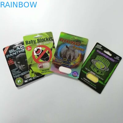 Deslice el tamaño modificado para requisitos particulares embalaje de empaquetado de la píldora 3d del sexo del rinoceronte 69 de la caja de papel de la tarjeta del parte movible de la ampolla