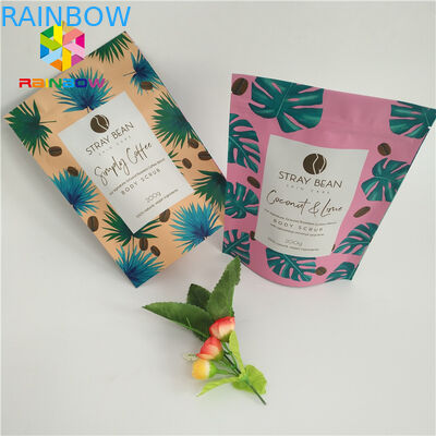 El café friega el soporte de empaquetado para arriba empaqueta la bolsa del embalaje de la sal de baño del cuerpo del papel de aluminio de K