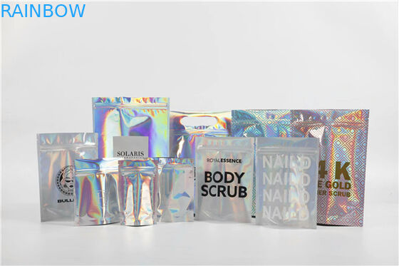 Olográfico levántese el Ziplock de Mylar del papel de aluminio de las bolsas de la hoja para los regalos/los cosméticos