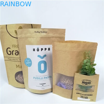 Las bolsas de papel de encargo de Brown despejan Windows delantero Eco amistoso para embalar los snacks secados