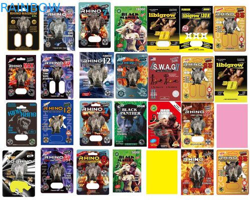 Sellado caliente rosado impreso aduana del palo XXX de las tarjetas de papel de la ampolla para la cápsula masculina del aumento