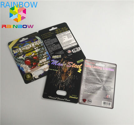 Resbale las píldoras masculinas del aumento de la tarjeta del parte movible de la ampolla que embalan final de la superficie 3D