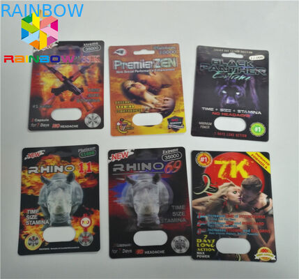 Paquete extranjero de empaquetado de la cápsula de las píldoras del papel del rinoceronte 3d del polvo de la tarjeta de encargo de la ampolla