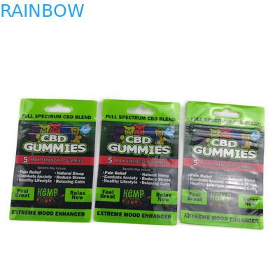 Bolsas plásticas del bolso plano de Mylar que empaquetan el agujero colgante sellado tres lados para Cbd Gummies