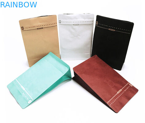 Bolsitas de té de la parte inferior plana que empaquetan el papel de Kraft que se puede volver a sellar impreso aduana con la válvula