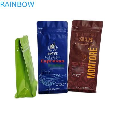 Bolsitas de té superficiales brillantes que empaquetan el sellado caliente de la bolsa de la caja de la parte inferior plana de los bolsos de café 250g