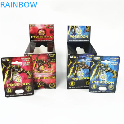 Exhiba la caja de tarjeta sexual de Poseidon del funcionamiento de imprenta del papel de los reforzadores masculinos de encargo de las tarjetas