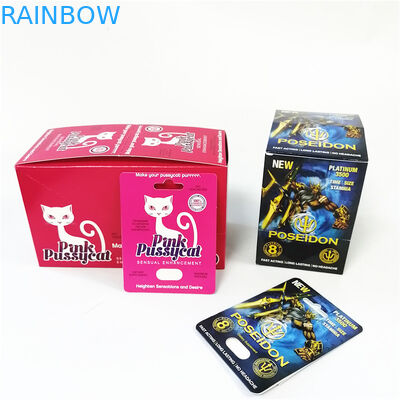 Tarjeta rosada de la caja de papel del minino que graba en relieve tarjetas de empaquetado de sellado calientes de las cajas de presentación de la ampolla sensual del aumento