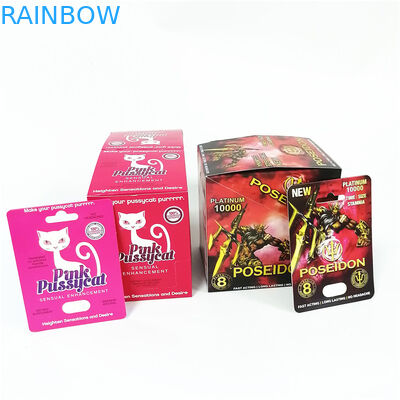 La publicidad que imprime el empaquetado masculino de la píldora del aumento de tarjeta de papel del rinoceronte de encargo de encargo de la caja encajona el minino rosado