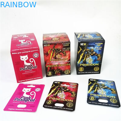 Exhiba las tarjetas ULTRAVIOLETA de papel del efecto con la ampolla que empaqueta las cajas de embalaje de la tarjeta rosada del minino