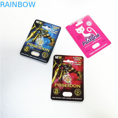 Exhiba las tarjetas ULTRAVIOLETA de papel del efecto con la ampolla que empaqueta las cajas de embalaje de la tarjeta rosada del minino