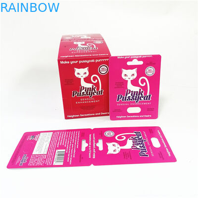 Píldoras masculinas del aumento de la cápsula de la venta caliente de la promoción que empaquetan la caja de tarjeta que imprime la tarjeta rosada de papel del minino