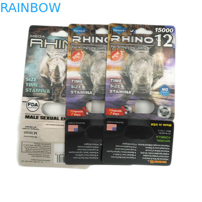 Caja de presentación masculina tiesa de la tarjeta de la ampolla 3d del rinoceronte 69 de la píldora del aumento de Rox