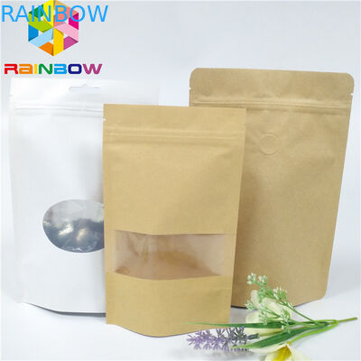 Las bolsas de papel impresas de encargo con el bolso Ziplock de Brown Kraft para el café/el té con la ventana colocan la bolsa para arriba de empaquetado
