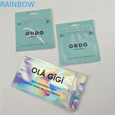 Empaquetado delantero claro bajo del bolso de la cremallera del papel de aluminio de los bolsos del envase de plástico del agujero de la caída de la seda dental de MOQ