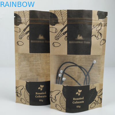 Con el soporte de alta calidad de la categoría alimenticia de la ventana de Front Bags With Zip de la cerradura del rasgón de la muesca del top claro de Mylar encima del bolso de papel de las bolsas de Kraft