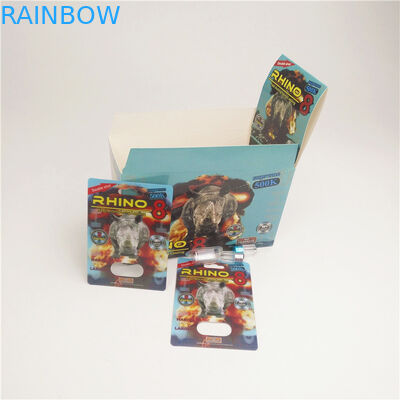 las píldoras sexuales 90mic ampollan las tarjetas de papel para la botella doble del rinoceronte