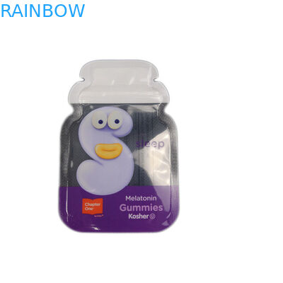 Hoja de encargo del sello del lado de la forma 3 de los Cb que empaqueta las bolsas plásticas de encargo gomosas del bolso plano del caramelo que empaquetan el bolso de la cerradura de la cremallera