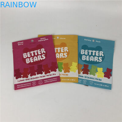 Tres bolsos de empaquetado biodegradables comestibles de soldadura en caliente planos de la galleta CBD THC Gummies del bocado del sello lateral