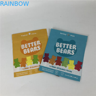 Tres bolsos de empaquetado biodegradables comestibles de soldadura en caliente planos de la galleta CBD THC Gummies del bocado del sello lateral