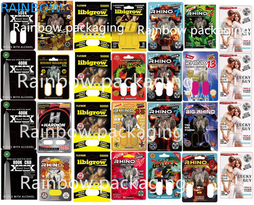 tarjetas de empaquetado del rinoceronte de la ampolla 3D para el rinoceronte 10K/el gatito Cat Pills del rosa de la caja de papel de 100K/69 píldoras